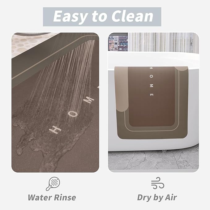 Housego Absorbent Bath Mat Magic Rug, Quick Drying Magic Bath Mat Non-Slip Floor Rug Rubber Backed for Bathroom Kitchen Shower Sink, Water Absorbent (1PC, 16.93''x26.77’’, Brown)