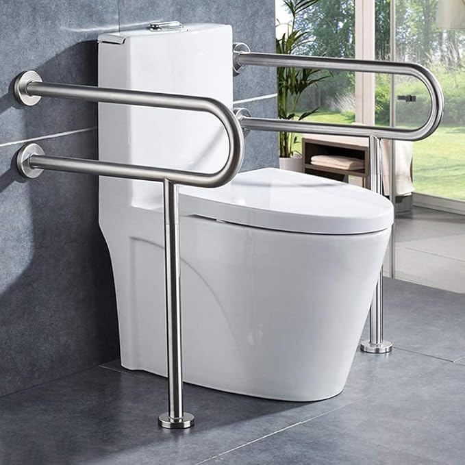 LacatohuuToilet Grab Bar with Leg 23.6inch,Anti-Slip Handicap Grab Bars Safety Rails,Stainless Steel Bathroom Support Rail for Seniors,Elderly,Pregnant,Disabled,Shower Grab Bars Supports 350lbs Load
