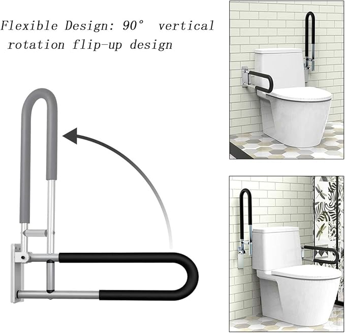 FlySkip Fold Down Grab Bar, 24Inch Flip-Up Handicap Support, Wall Mounted Bathroom Shower Safety Bar, Non Slip Hand Grips for Elderly, Disabled, Pregnant Woman