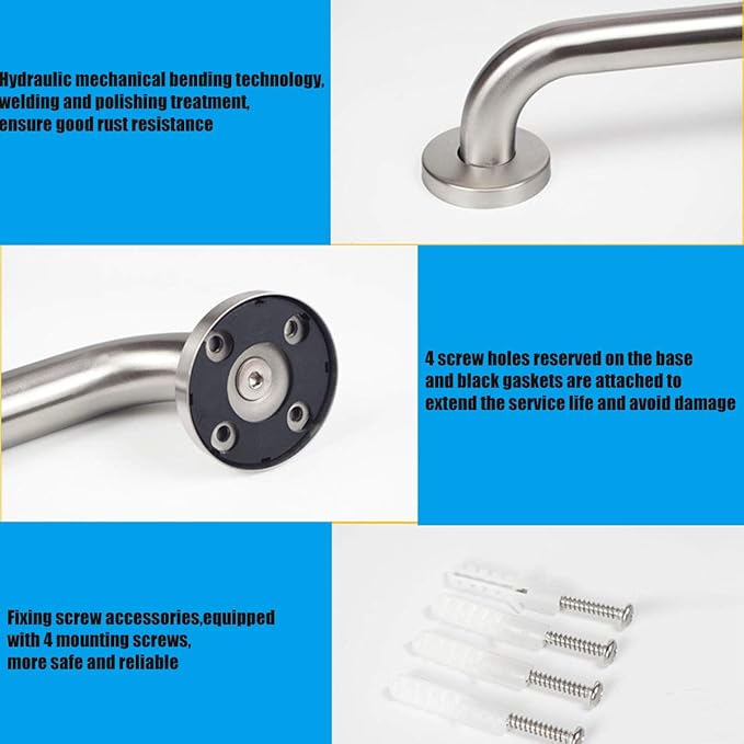 FlySkip Toilet Grab Bar,24 Inch Stainless Steel Handicap Rail for Bathroom Shower Safety,Non-Slip Hand Grips for Disabled, Elderly, Handicapped, and Pregnant Women,Floor to Wall-Mounted Support Bar