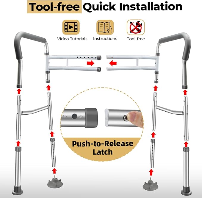 Toilet Safety Rails for Seniors, Adjustable Toilet Safety Frame Handles Fits Most Toilets, Mothers Day Gifts for Handicap and Disabled Seniors Elderly, Foldable, Safe Weight Capacity of 330 lbs(150KG)