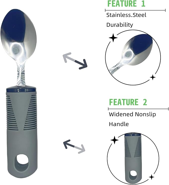 Adaptive Utensils 5 Piece Set Weighted Utensils for Hand Tremors Easy Grip Parkinsons Utensils Extra Wide Handles Built up Utensils for Adults with Knife Fork Spoon for Disabled Arthritis People（Grey）