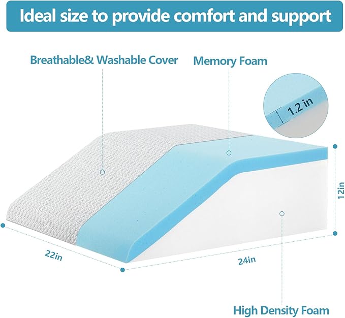 Nordjager Leg Pillow for Elevation & Support, 24"x22"x10" Memory Foam Cushion with Grey White Patterned Polyester Cover, Ideal for Improving Circulation & Relaxing Leg