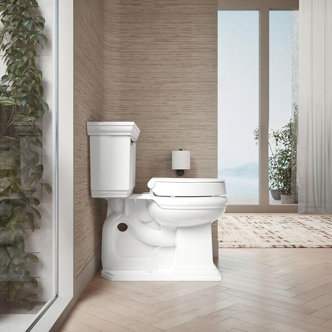 KOHLER 25876-0 Hyten 3" Height, Elevated Soft Close Round Toilet Seat, Contoured Seat with Grip-Tight Bumpers, Quick-Attach Hardware, White (Pack of 2)