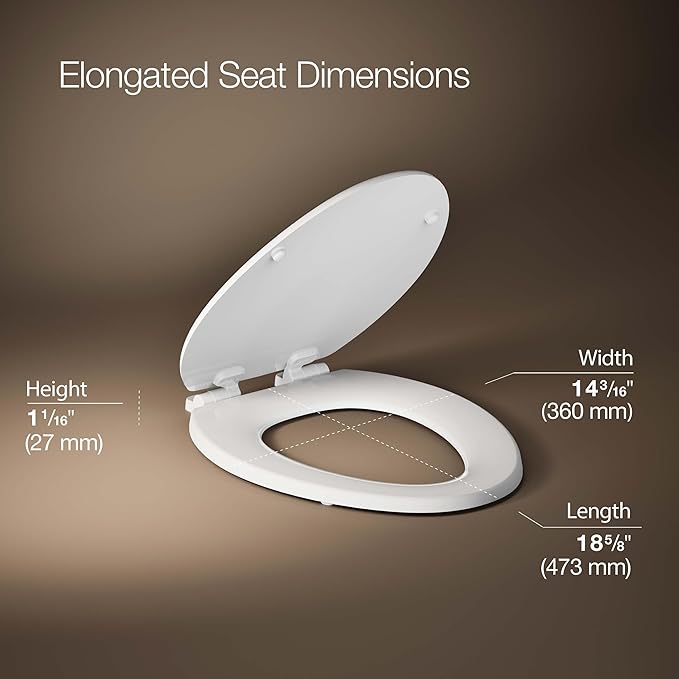 KOHLER Stonewood Quiet-Close, Elongated Toilet Seat Soft Close, Durable Wood, Easy Installation, Universal Fit, Home Essentials, White Finish, K-20466-0 (Pack of 2)