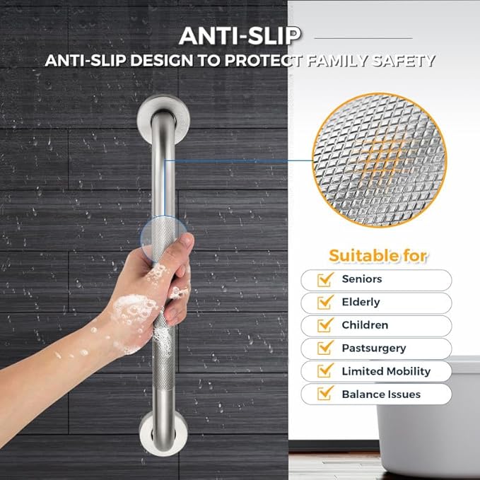 Grab Bars for Shower, 2 Pack 32-Inch Anti Slip Shower Handles for Elderly, Safety Shower Grab Bar, Stainless Steel Handicap Grab Bars for Bathroom,Toilet (Brushed Nickel, 1" Diameter)