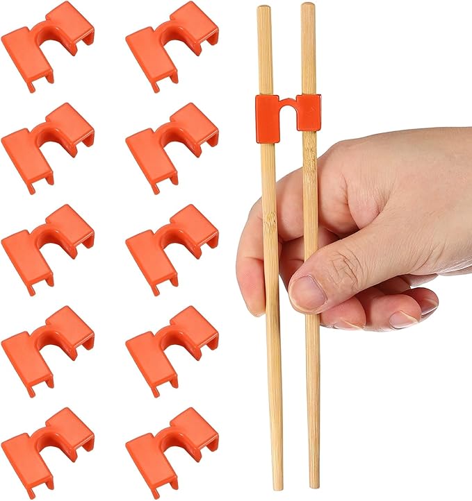 uxcell 10 Pcs Chopsticks Helper, Reusable Training Chopstick Hinges Connector Practice Chop Sticks Helpers for Adult Beginners Learners, Orange Red