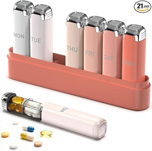 Pill Organizer 3X a Day for Women – Weekly Pill Organizer,Detachable Pill Box 7 Day,Travel Daily Pill Case Organizer,Vitamin Organizer& Supplement Organizer for Daily Meds & Supplements,Cute Pink