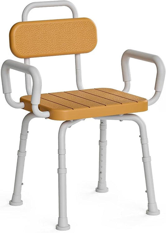 Loyoda 360° Swivel Shower Chair with Removable Arms, Adjustable Height Rotating Shower Stool for Inside Shower for Seniors and Disabled，Swivel Bath Chair for Inside Tub，Brown