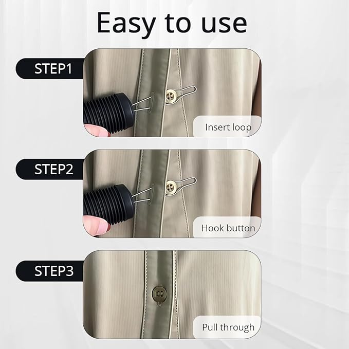 1 Pcs 2 in 1 Button Hook with Zipper Pull, One-Handed Button Assist Tool Wide Comfort Grip, Dressing Aid for Seniors, Limited Hand Dexterity & Weak Hands, Black