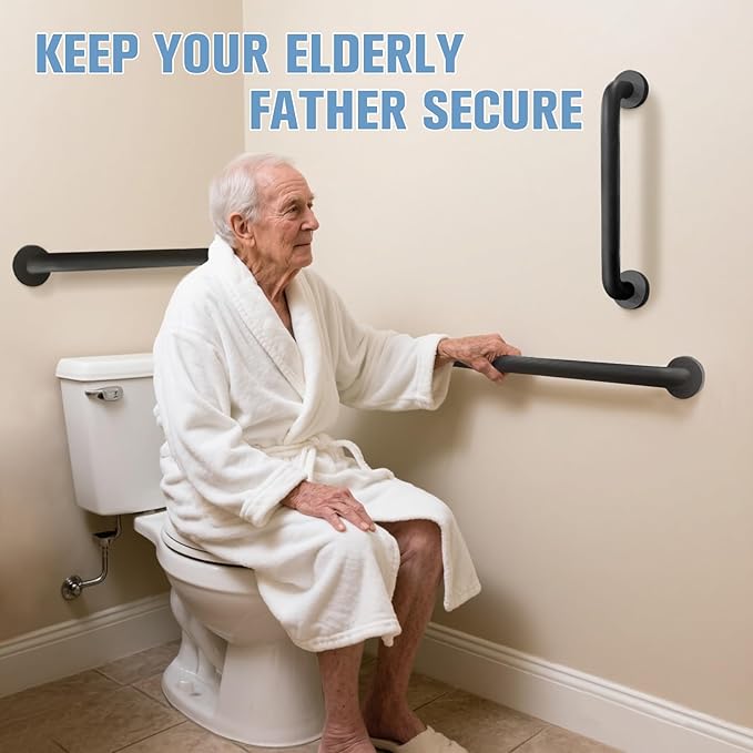 Shower Grab Bar, Anti-Slip Safety Grab Bar for Bathroom Bathtub Toilet 304 Stainless Steel Textured Grip Bath Handle Hand Rail for Elderly (Black, 20" L x 1 1/4" D)