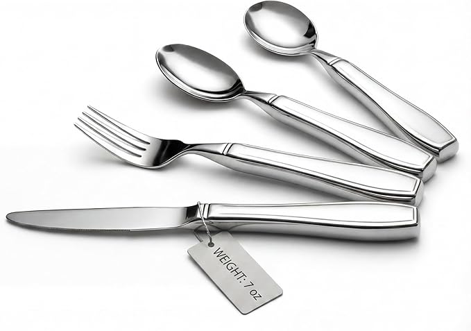 4-Piece Weighted Utensils for Tremors and Parkinson's (7 oz Each) - Weighted Silverware for Hand Tremors, Adaptive Utensils for Elderly