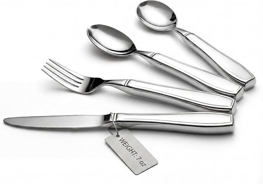 4-Piece Weighted Utensils for Tremors and Parkinson's (7 oz Each) - Weighted Silverware for Hand Tremors, Adaptive Utensils for Elderly