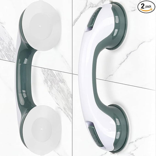 2-Pack Shower Handle Safety Grab Bars with Suction Cups for Bathtubs and Showers - Bathroom Rails Aid for Seniors, Elderly, Handicap - Wall & Bath Tub Toilet Support 12Inch
