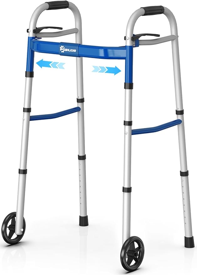 Whlicks Narrow Folding Walkers for Seniors,Aluminum Lightweight Walkers with Wheels, Adjustable Width and Height Front Wheel Walker for Elderly and Disabled, Supports up to 350 lbs