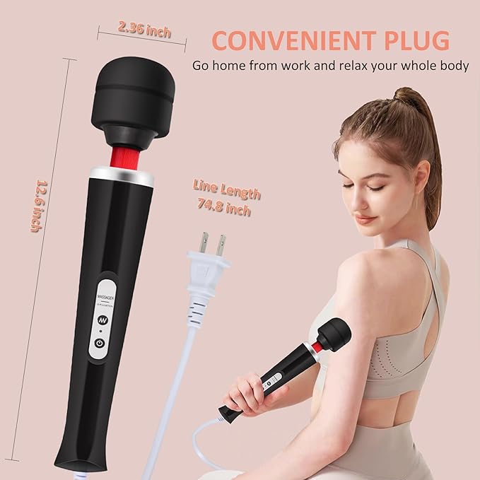 Electric Wand Massager - Powerful Handheld Back Massager with 10 Rhythmical Speeds, Wired Deep Tissue Vibrating Massager for Muscle Aches, Neck, Shoulder & Foot Relief - Black