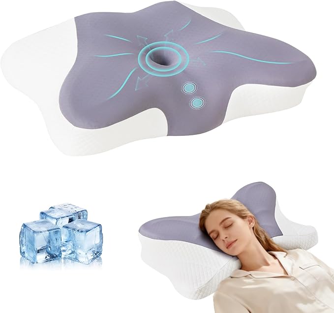 Cervical Neck Pillow Set of 2, Memory Foam Pillow for Neck Pain Relief, Ergonomic Bed Pillow with Neck Support for Side, Back & Stomach Sleepers, Queen, Dark Grey