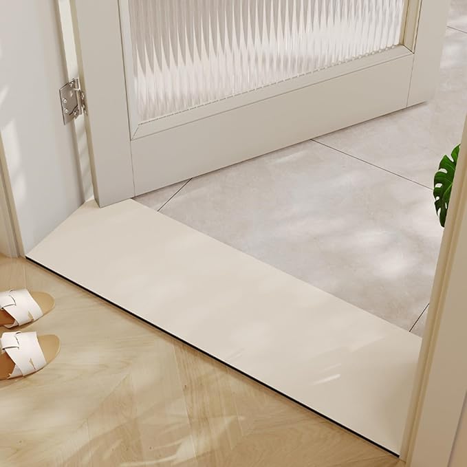 Cuttable Bath Mat for Narrow Spaces - Super Absorbent Doorway Floor Mat, Non-Slip Shower Threshold Rug for Bathroom, Kitchen, Entryway (Ivory, 31''x12'')