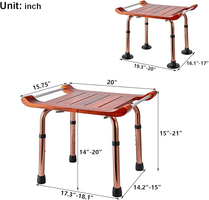 Teak Shower Bench Stool Chair Seat for Inside Shower Bath Sauna, for Elderly and Disabled
