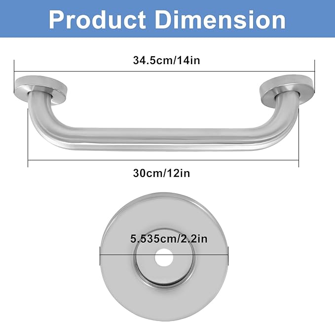 2 Pack Silver Safety Grab Bar, Stainless Steel Bathroom Grab Bar Shower Bath Handle, Handicap Hand-Rail Support for Bathroom Bathtub Toilet for Elderly Seniors