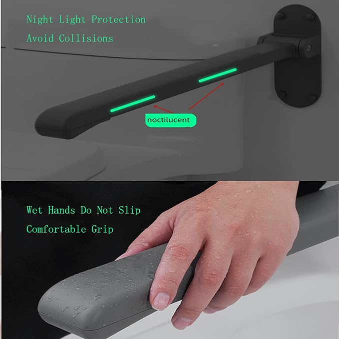 Flip Up Grab Bar,Bathroom Folding Grab Bar,Grab Bars for Toilet Wall,Safety Rail Wall Mounted,Non Slip Waterproof Handicap Handrails Elderly and Pregnant Grab Bars(Grey,with Indicators)