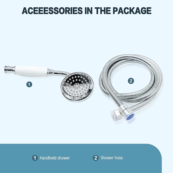 ENGA Vintage Hand-held Shower Rain Sprayer Telephone Shaped Ceramic Shower Head with 59 Inch Hose for Bathroom (Chrome Finish)