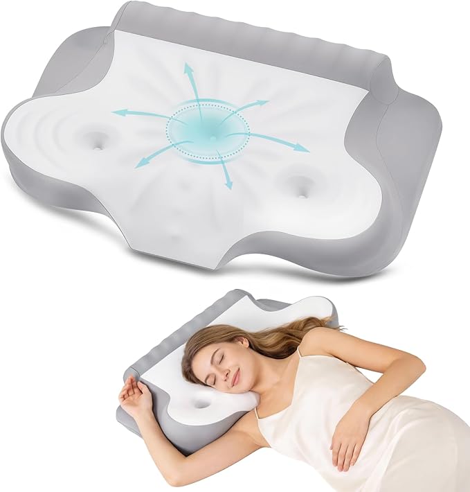 kingotto Cervical Neck Pillow for Pain Relief - Dual Height Adjustable & Ear Relief Design, Ergonomic Memory Foam Contour Pillow with Cooling Pillowcase, Side Sleeper for Back & Stomach Sleepers