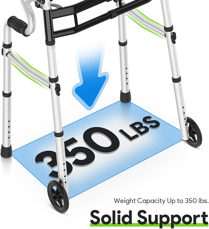 Delog Narrow Folding Walker for Seniors, 3 in 1 Folding Walker with 5” Front Wheels Width Adjustable Compact Standard Walker Support Up to 350lbs (Black)