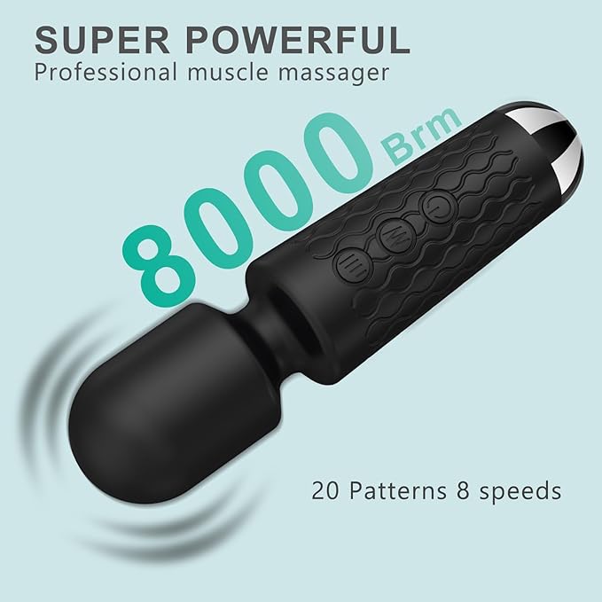 Personal Back Massager - Handheld Waterproof & Rechargeable Massager - 20 Speeds 8 Patterns Vibration Massage - Perfect for Travel Relaxation, Relieves Back, Legs Muscles (Black)