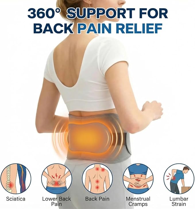 KOOTLEE Cordless Portable Heating Pad for Back Pain Relief, Wearable Heat Belt with Massager, 10000mAh Lower Back Heating Pad 63" with 3 Heat 3 Vibration for Cramps and Sciatica