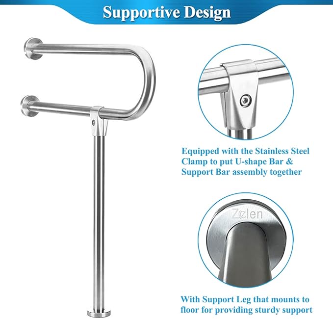 Handicap Rails Grab Bars Bathroom Toilet Safety Rails Support for Elderly Seniors Handicap Toilet Rails Support Assist Stainless Steel Grab Bars for Bathroom Shower Safety Bars Handrails