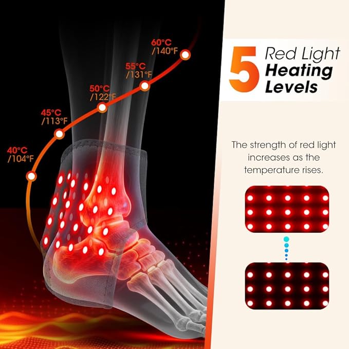 3 in 1 Foot Massager with Heat, Red Light, Triple Therapy, Cordless, Portable Ankle Massager, 3 Vibration Modes, 3 Heat Levels, 5 Intensity Levels, for Circulation, Plantar Fasciitis (Pack of 1)