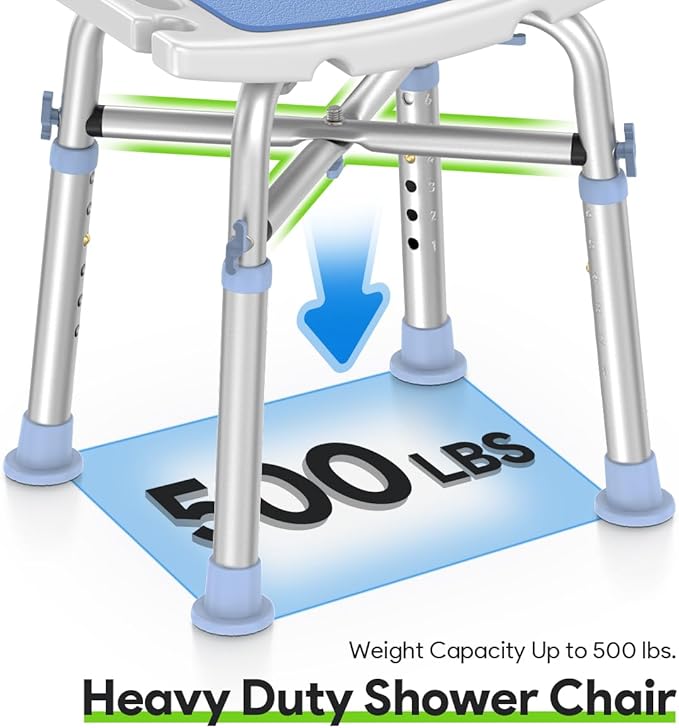 Delog Heavy Duty Shower Chair - 500lb Capacity, Padded Bath Seat with 6 Height Adjustable Tubes - Tool Free Anti-Slip Bench for Elderly, Senior, Handicap & Disabled