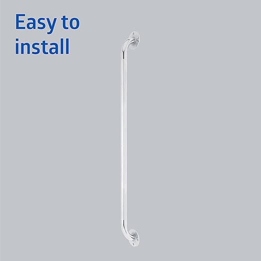 Medline Knurled Chrome 32” Grab Bar for Shower & Bathtub, Independence & Ease of Movement — For Elderly, Handicapped or Seniors, 300 lb. Capacity, 1 Bar