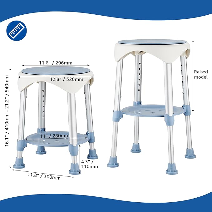 Shower Chair Stool for Inside Shower, Small Corner Plastic Stool for Shower 300 Lb,360° Swivel Bath Shower Seat for Seniors Adults Sitting, Adjustable Bathtub Stool with Storage Tray