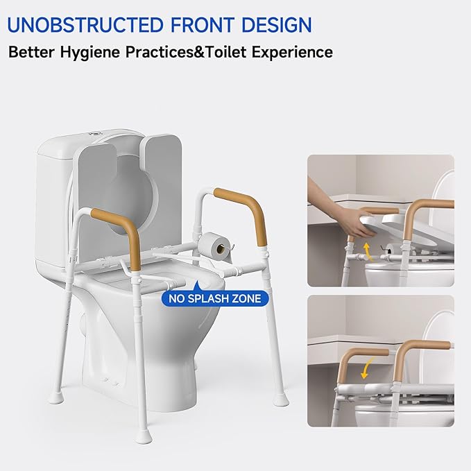 Raised Toilet Seat with Handles - Unobstructed Front Design Toilet Seat Riser for Seniors - Adjustable Height Elevated Toilet Seat for Elderly, Handicap, Fit Any Toilet, 350lbs