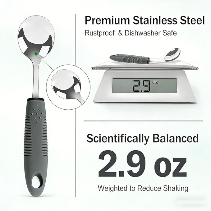 Adaptive Weighted Utensils 4 Piece Set, Non Slip Grip Silverware for Elderly Adults, Easy Hold Assistive Eating Tools for Seniors (Right-handed)