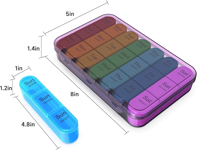 Daviky Weekly Pill Organizer 3 Times a Day, Travel Pill Organizer 3X a Day, Pill Box 7 Day, Daily Pill Box Organizer, Pill Cases Organizers 7 Day, Medicine Organizer to Hold Vitamins and Medication