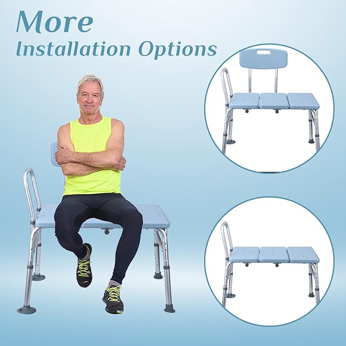 Winado Tub Transfer Bench for Bathtub with Backrest & Armrest, Supports up to 330 lbs Aluminium Alloy Bath Chair, Blue