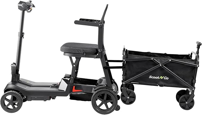 SCOOTNGO Mobility Scooters for Seniors, 4 Wheel Foldable Lightweight Airline Approved Mobility Scooter for Adults, Dual Batteries, Portable, No Assembly Needed (Black Red, with Folding Trailer)