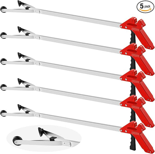Sabary 5 Pack Suction Cup Reacher Grabber Heavy Trash Picker Grabber Tool, Long Handy Aids Nonslip Claw Reach Tool for Elderly Pick up Stick Arm Extension Litter Picker (Red)