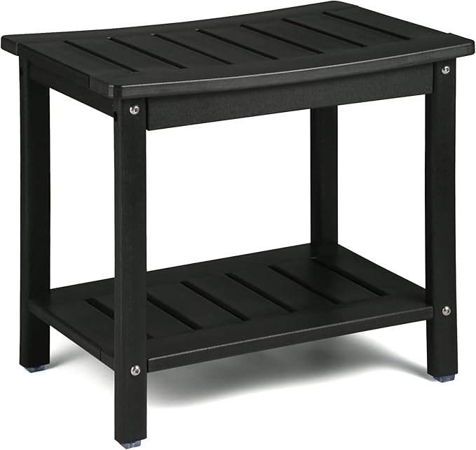 Apolimi HDPE Shower Bench, Shower Stool with Storage Shelf 2-Tier Spa Stool for Inside Shower,Water Resistant & Non-Slip Design Shower Seat (Black L Size)