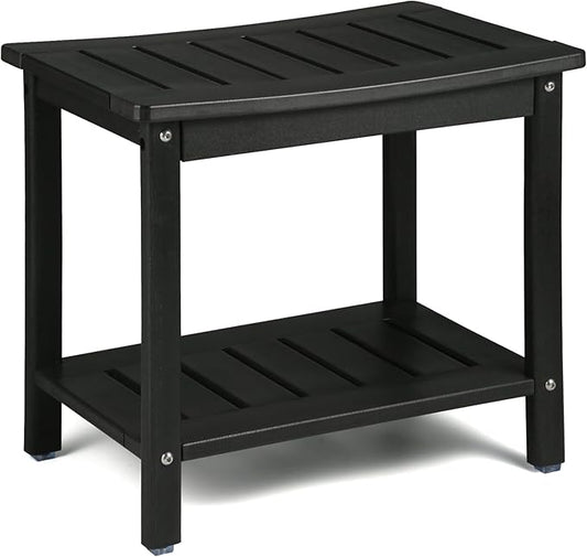 Apolimi HDPE Shower Bench, Shower Stool with Storage Shelf 2-Tier Spa Stool for Inside Shower,Water Resistant & Non-Slip Design Shower Seat (Black L Size)