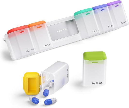 KOVIUU Weekly Pill Organizer Magnetic, Removable Pill Box 7 Day 1 Time a Day, Large Pill Case Travel, Week Once Daily Medication Dispenser, Medicine Container Holder for Supplement Vitamin, White