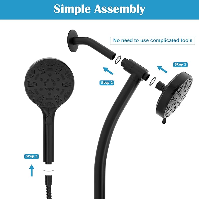 Lordear Black Shower Head Combo,8 Settings High Pressure Double Shower Head Bathroom Dual Shower Head with Handheld Ajustable Sliding Bar, Adjustable Height
