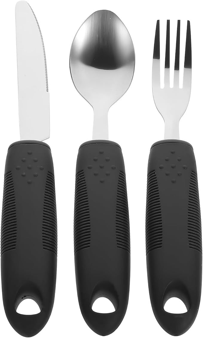 Healifty Adaptive Utensils 3-Piece Anti-Shake Tableware Set with Weighted Spoon Fork and Cutter for Elderly Disabled Adults Non-Slip Handles Eating Aid