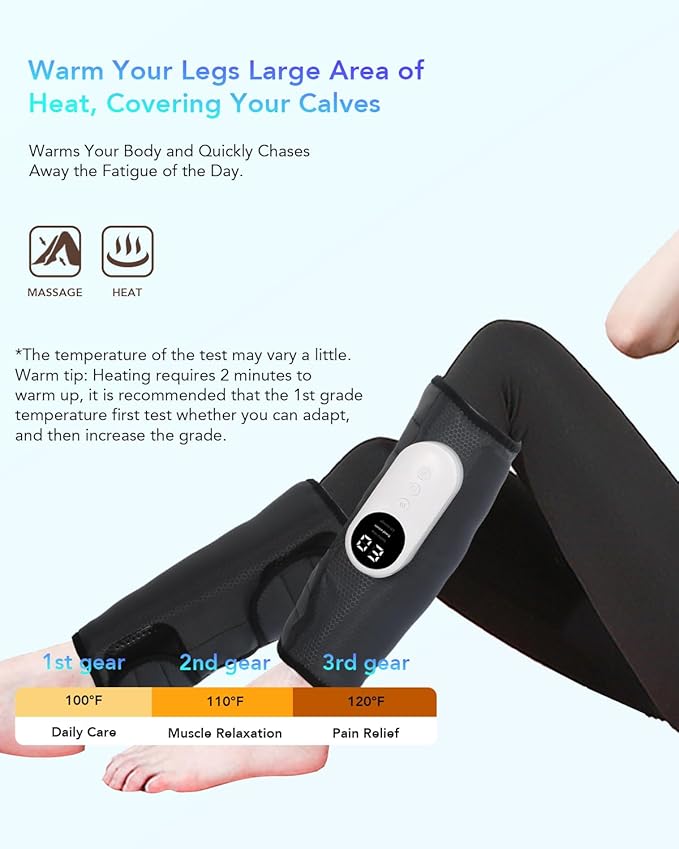 LINGTENG Calf Air Compression Massager for Circulation and Pain Relief, Leg Massager with Heat, Relieve Fatigue, Help for Edema and Varicose Veins, Gifts (Calf: Within 22.5 inches)
