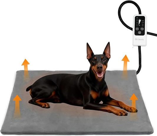 BECEMURU Pet Heating Pad for Dogs & Cats, 36"x24" Waterproof Heated Bed with 6-Temp & Timer, Chew-Resistant Cord Electric Warm Bed for Senior Pets, Soothing Pain Relief for Arthritis