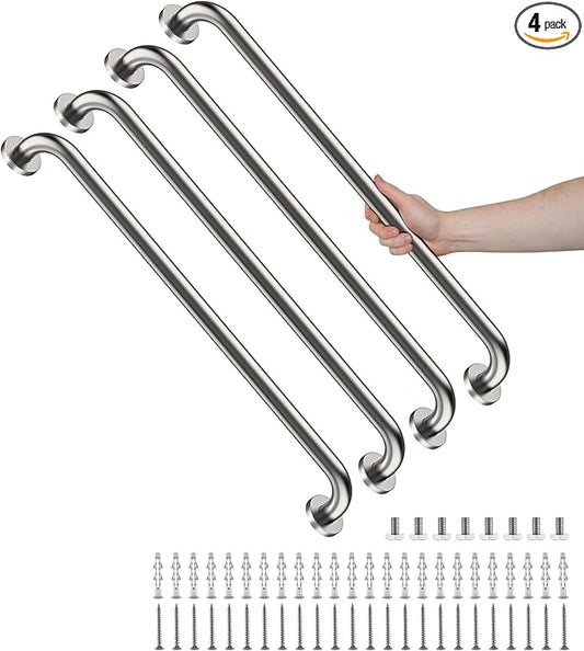4 Pack 32 Inch Shower Grab Bars, YuanDe Brushed Nickel Stainless Steel Bathroom Wall Grab Bar Handle, Shower Balance Bar, Safety Hand Rail Support, Handicap Elderly Senior Bath Grab Handle(1.25" Tube)
