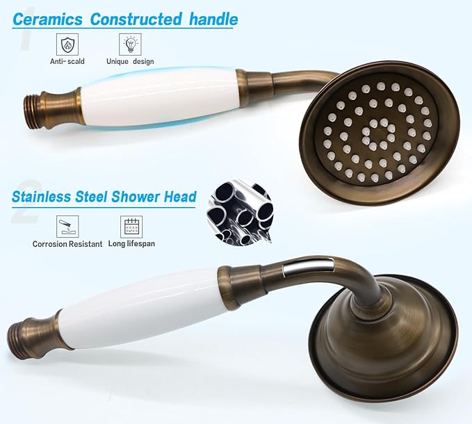 ENGA Vintage Hand-held Shower Rain Sprayer Telephone Shaped Ceramic Shower Head with 59 Inch Hose for Bathroom (Retro Bronze)